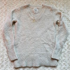 Abercrombie & Fitch Plush Cozy Cream Sparkle V Neck Sweater w Gold Threads Small